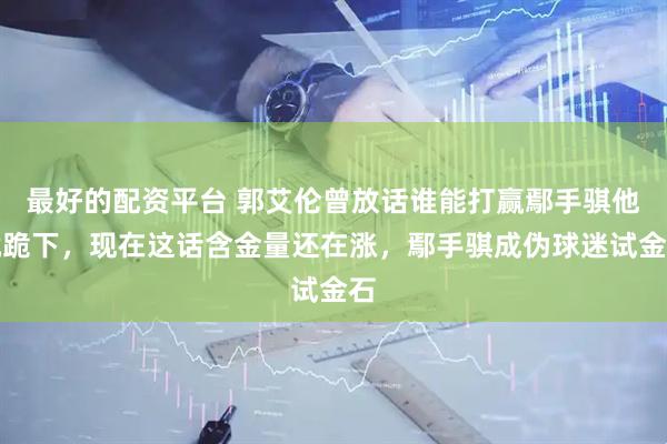 最好的配资平台 郭艾伦曾放话谁能打赢鄢手骐他就跪下，现在这话含金量还在涨，鄢手骐成伪球迷试金石